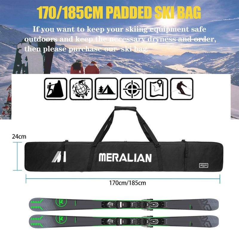 MERALIAN Padded Ski Bag,Waterproof Full Padded Single Ski Travel Bag with Adjustable Shoulder Strap. (BLACK, 185CM) - Image 3